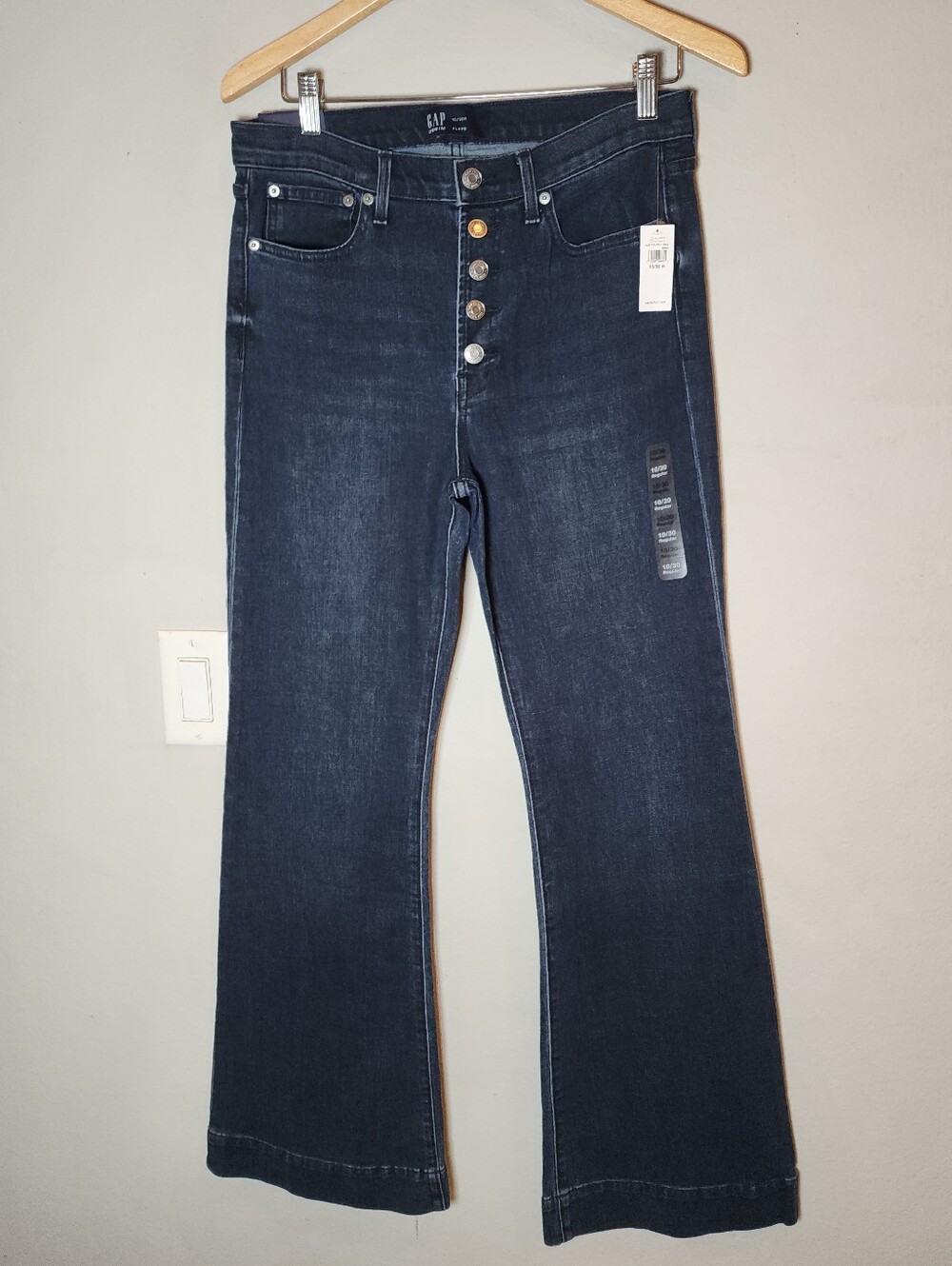 NWT Gap Flare Jeans Darkwash Exposed Button Fly Women's Size 10 (30) Stretch